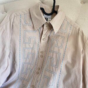 VERSACE vintage Shirt Jeans Vintage Tan Embroidered Double Buttons Size L